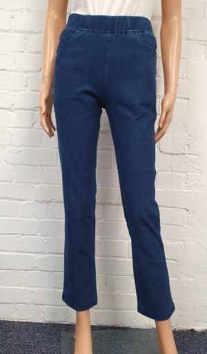 Claudia C Denim Pull On Trousers With Pocket Button Detail